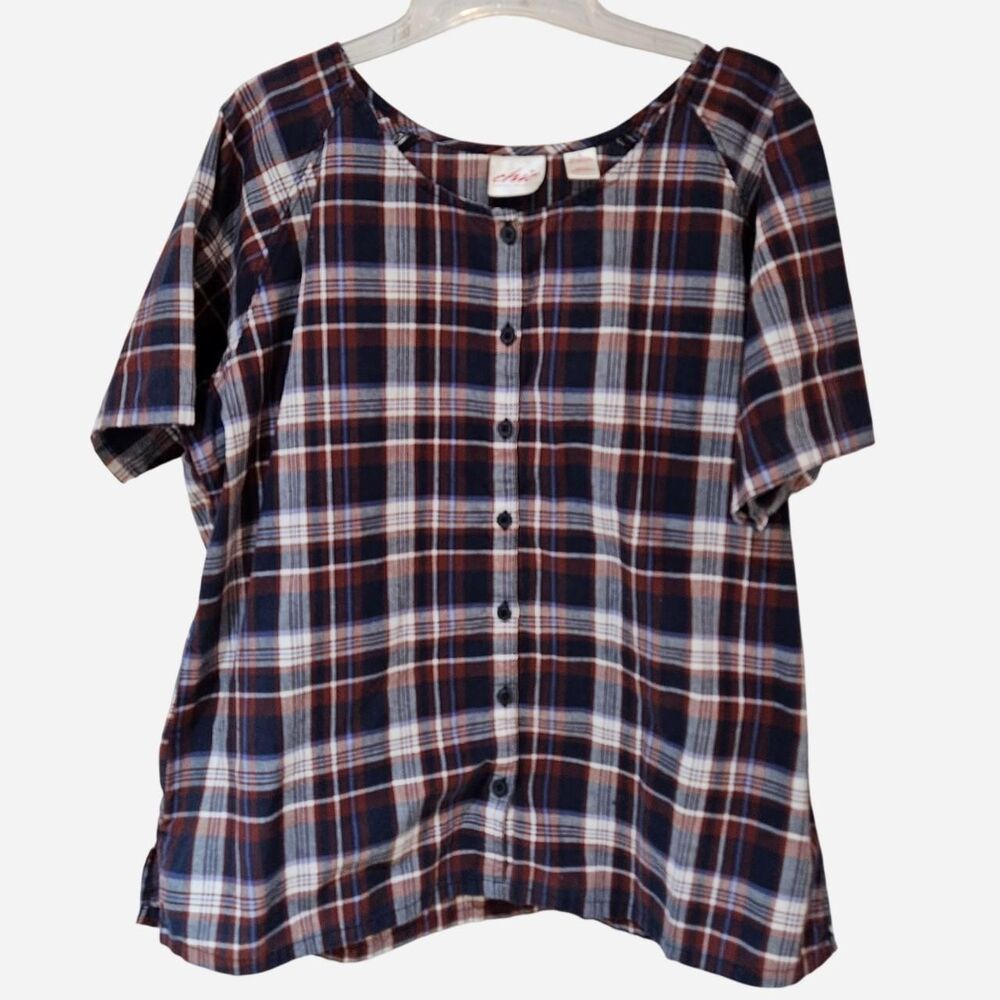 vintage cottagecore twee navy red plaid blouse
